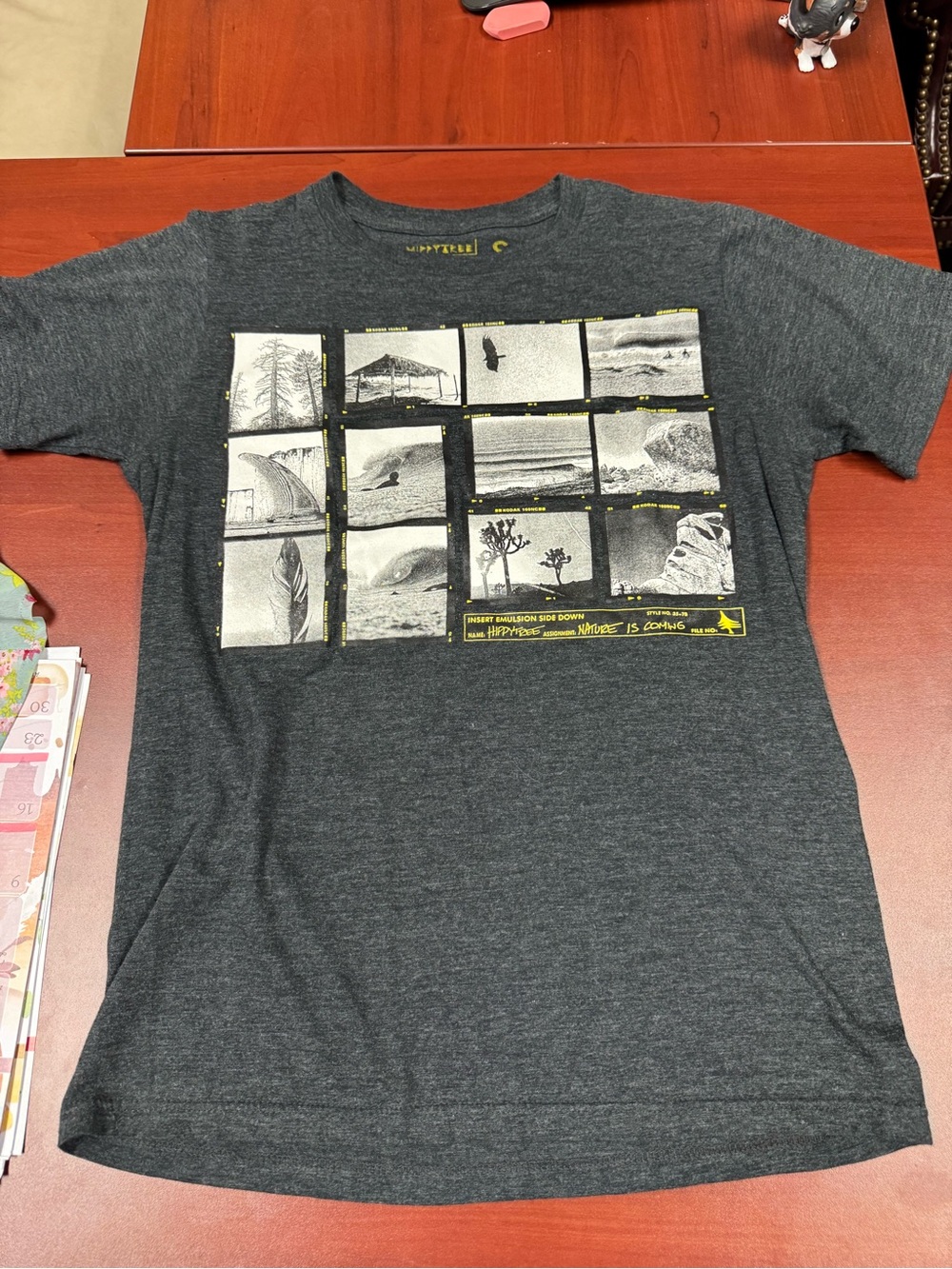Men's Dark Gray Short Sleeve Graphic Crew Tee with Yellow Accents